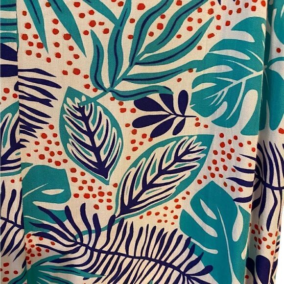Tybee Island NWT Sz S Turquoise Blue Tropical Palm Tree Print Glowy Summer Dress - Picture 5 of 7